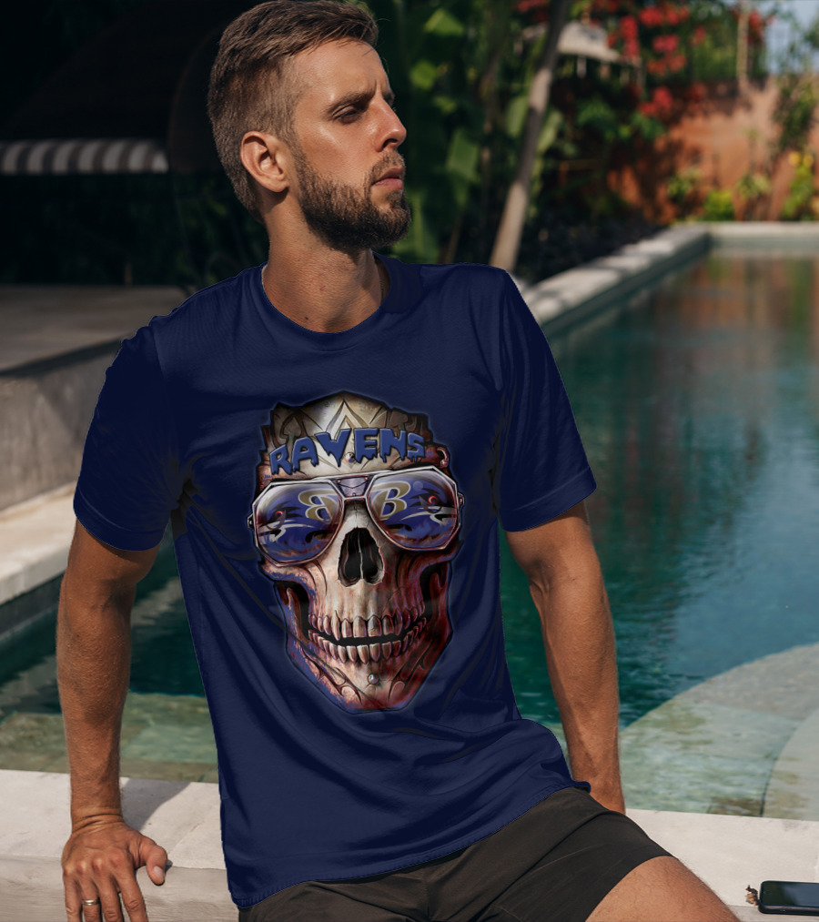 Baltimore Ravens Skull With Sunglasses Featuring Team T-Shirt