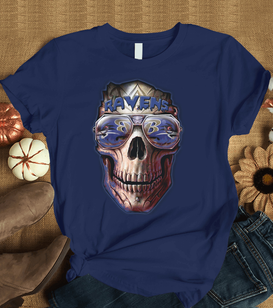 Baltimore Ravens Skull With Sunglasses Featuring Team T-Shirt