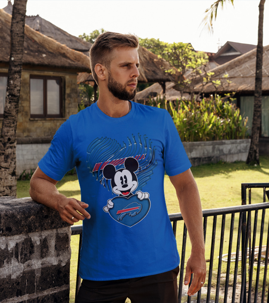 Mick Mouse With Buffalo Bills Heart Logo Fan T-Shirt