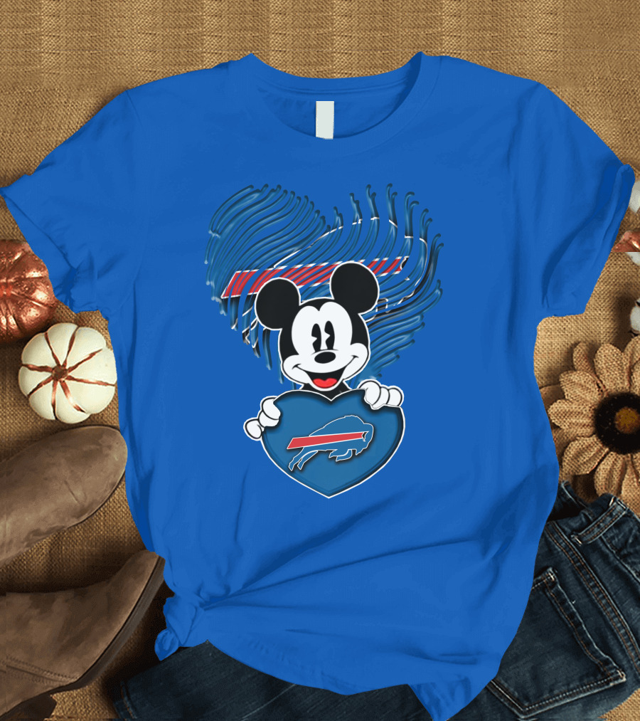 Mick Mouse With Buffalo Bills Heart Logo Fan T-Shirt