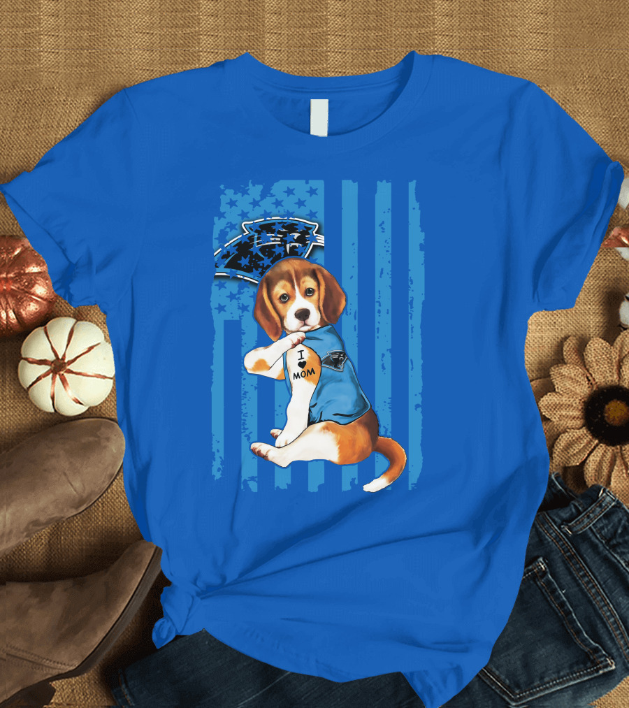 Beagle I Love Mom Carolina Panthers NFL Puppy Fan T-Shirt