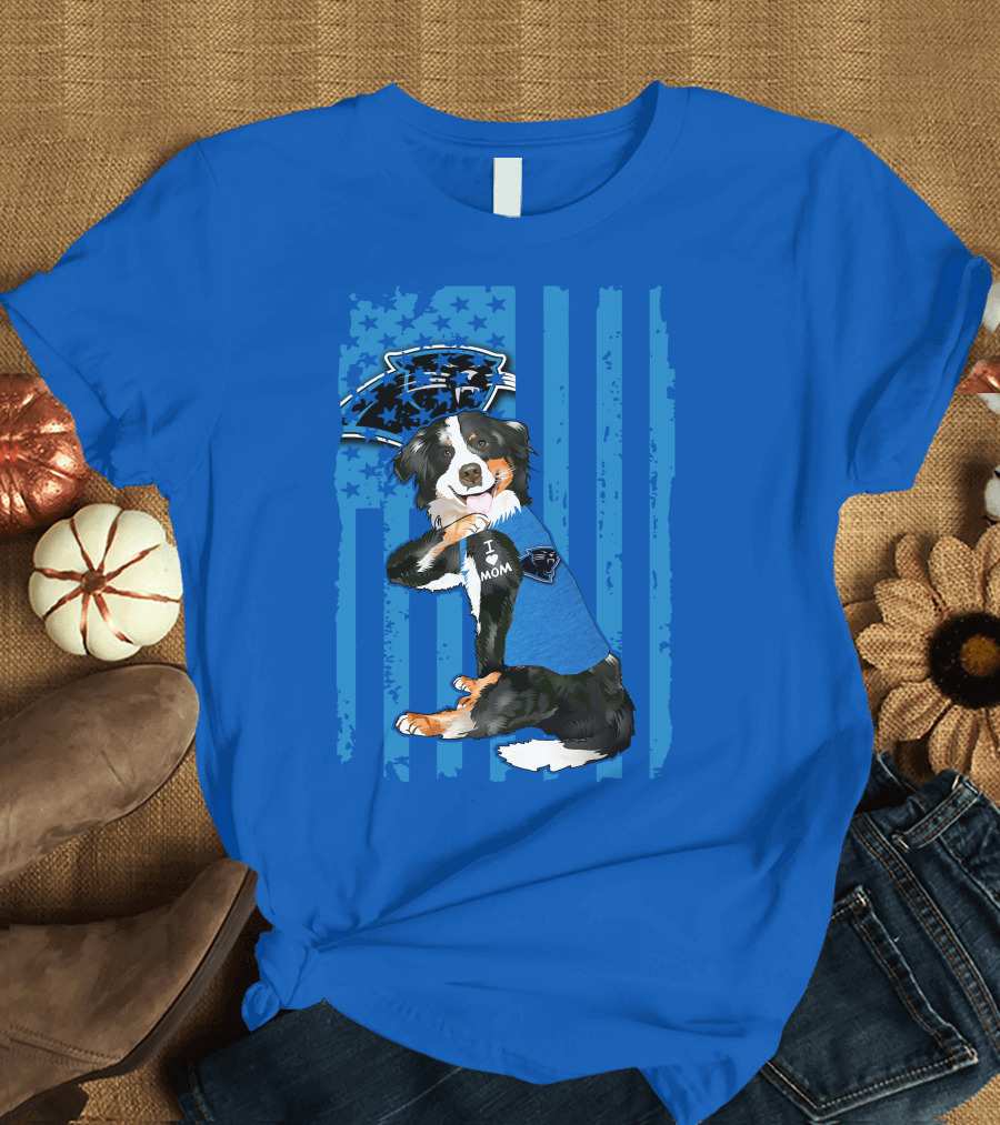 Border Collie I Love Mom Carolina Panthers T-Shirt