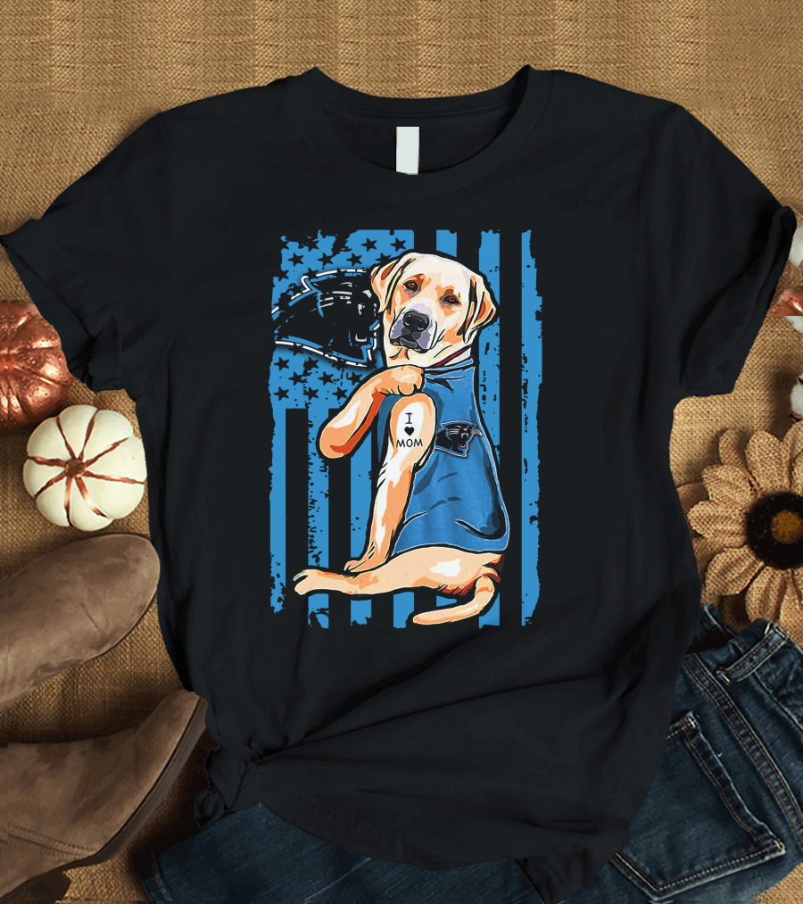 Labrador Retriever I Love Mom Carolina Panthers T-Shirt