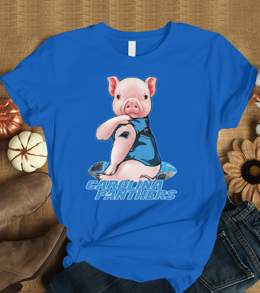 Pig Wearing Carolina Panthers Jersey with Football T-Shirt