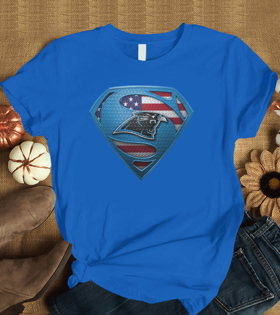 SPM Carolina Panthers American Flag Superman Emblem T-Shirt