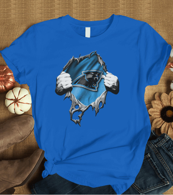 T-Shirt: Torn Carolina Panthers Logo with Ripped Fabric and Clenched Hands T-Shirt Torn Carolina Panthers Logo with Ripped Fabric and Clenched Hands T-Shirt