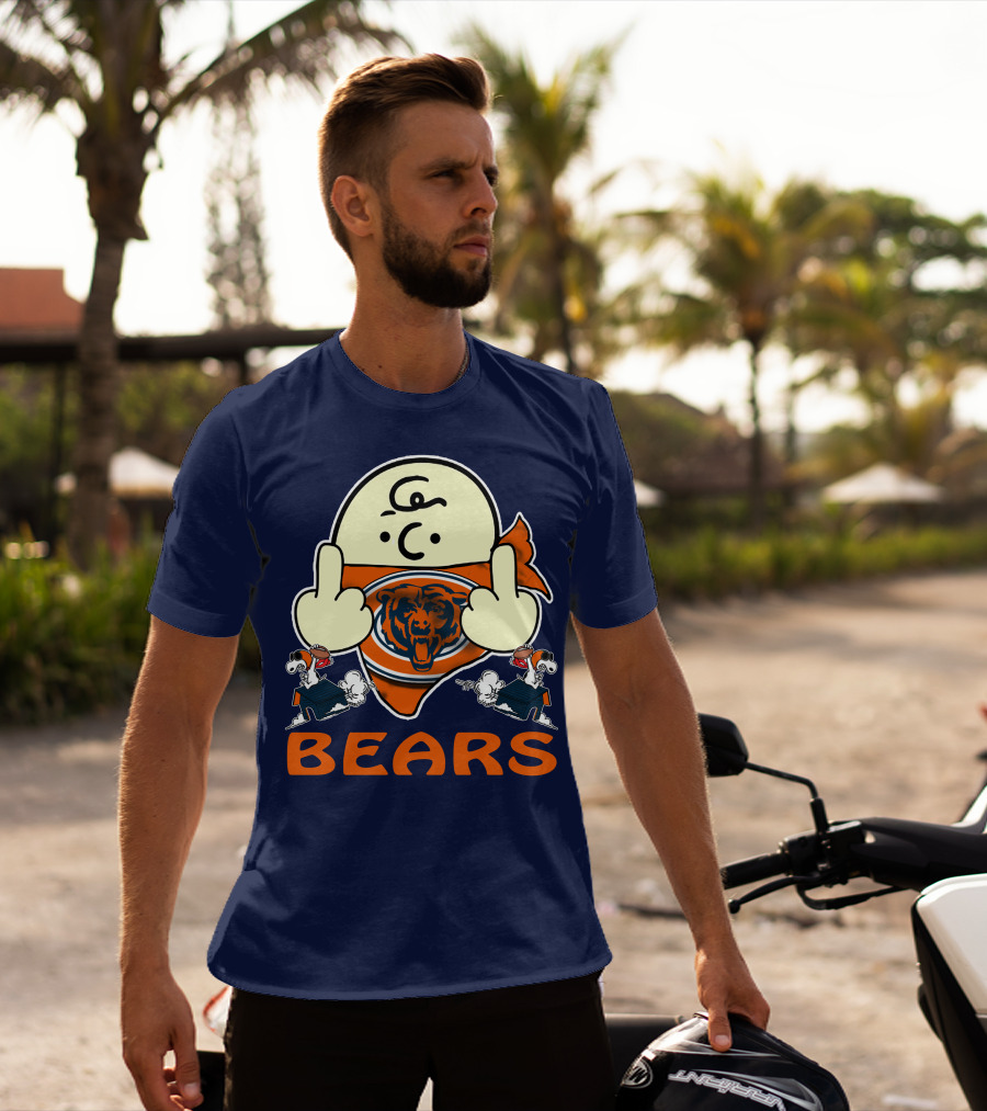 Chicago Bears Middle Finger Cartoon Logo With Orange Text And Vintage Sports Theme T-Shirt