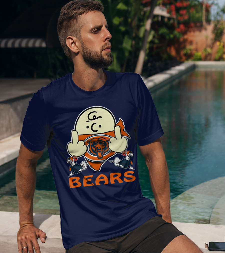 Chicago Bears Middle Finger Cartoon Logo With Orange Text And Vintage Sports Theme T-Shirt