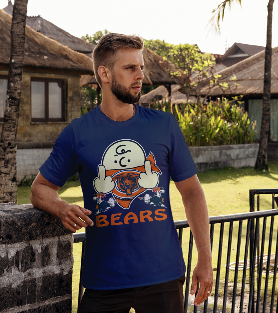 Chicago Bears Middle Finger Cartoon Logo With Orange Text And Vintage Sports Theme T-Shirt