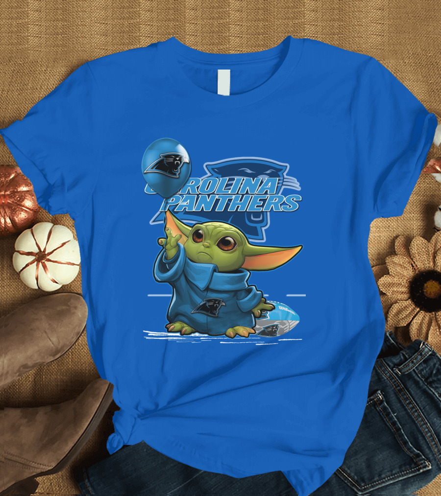 Yoda Carolina Panthers Football Fan with Logo and Baby Jedi T-Shirt