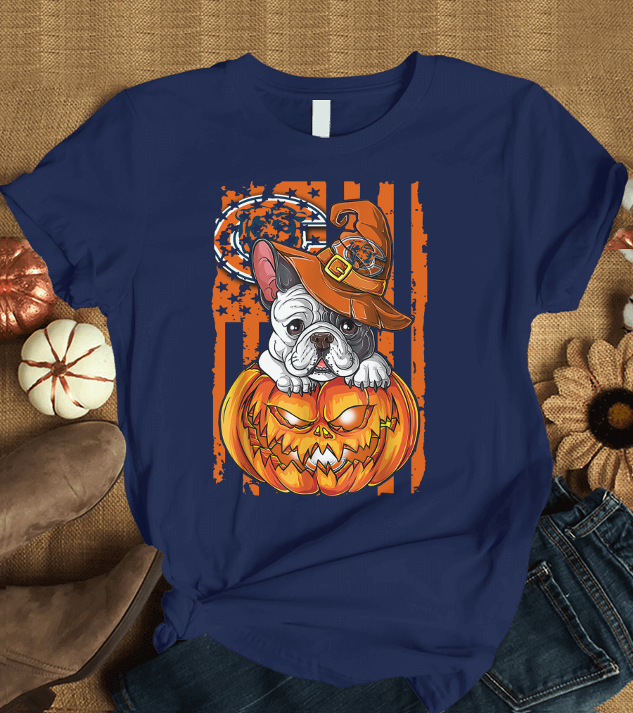 Hlw Bulldog Chicago Bears Halloween Pumpkin Dog T-Shirt