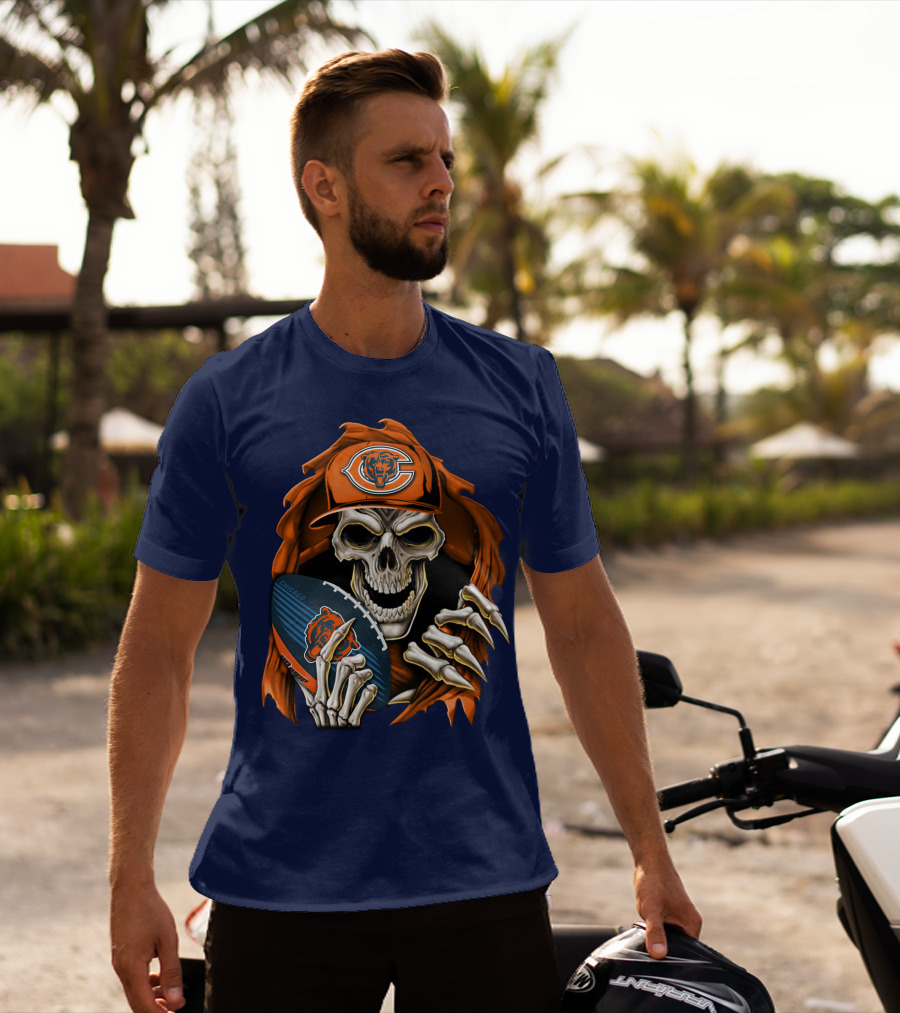 Chicago Bears Skullbong Skeleton Football Fan T-Shirt