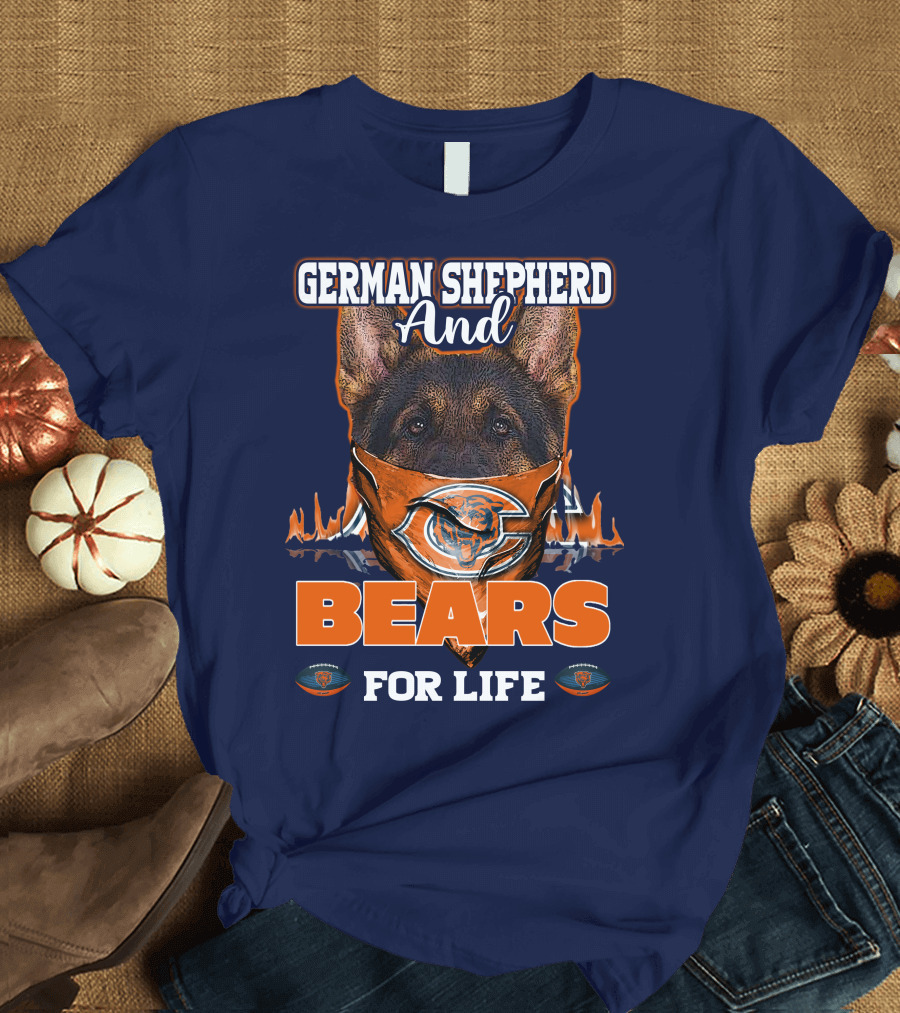 German Shepherd and Bears for Life Chicago Bears T-Shirt