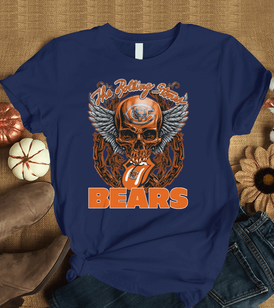 The Rolling Stones Chicago Bears Skull With Wings And Tongue T-Shirt