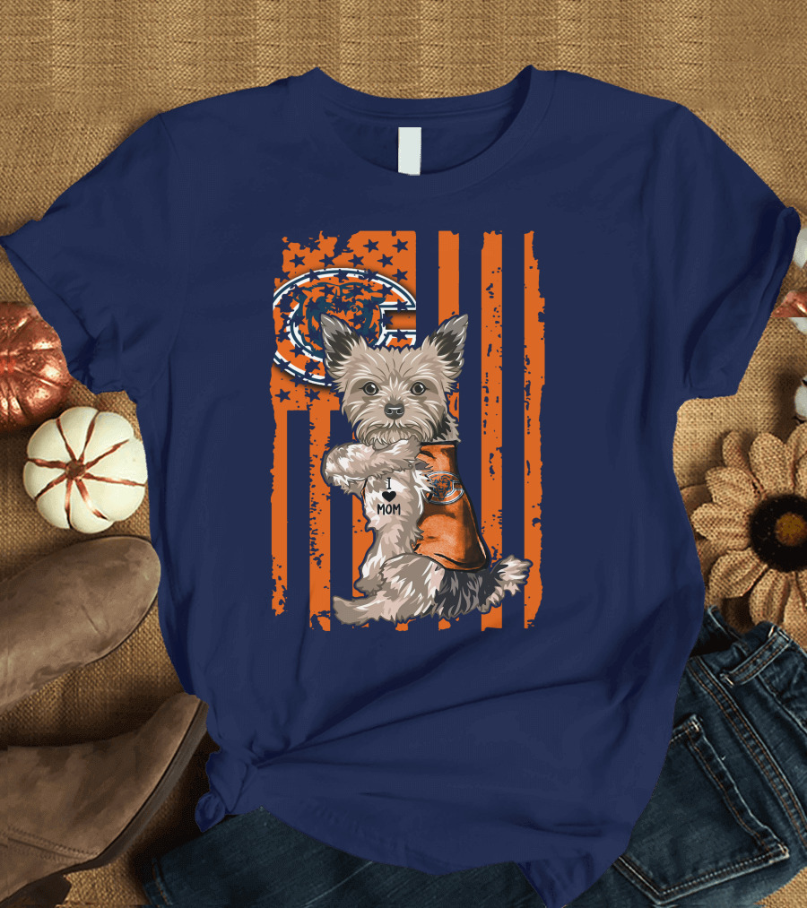 Yorkshire Terrier I Love Mom CHICAGO BEARS T-Shirt