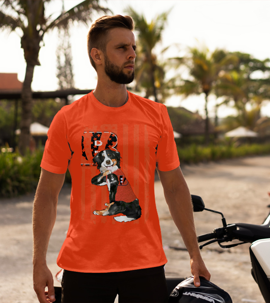 Border Collie I Love Mom Cincinnati Bengals B Retro American Flag T-Shirt