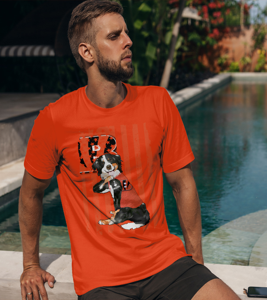 Border Collie I Love Mom Cincinnati Bengals B Retro American Flag T-Shirt