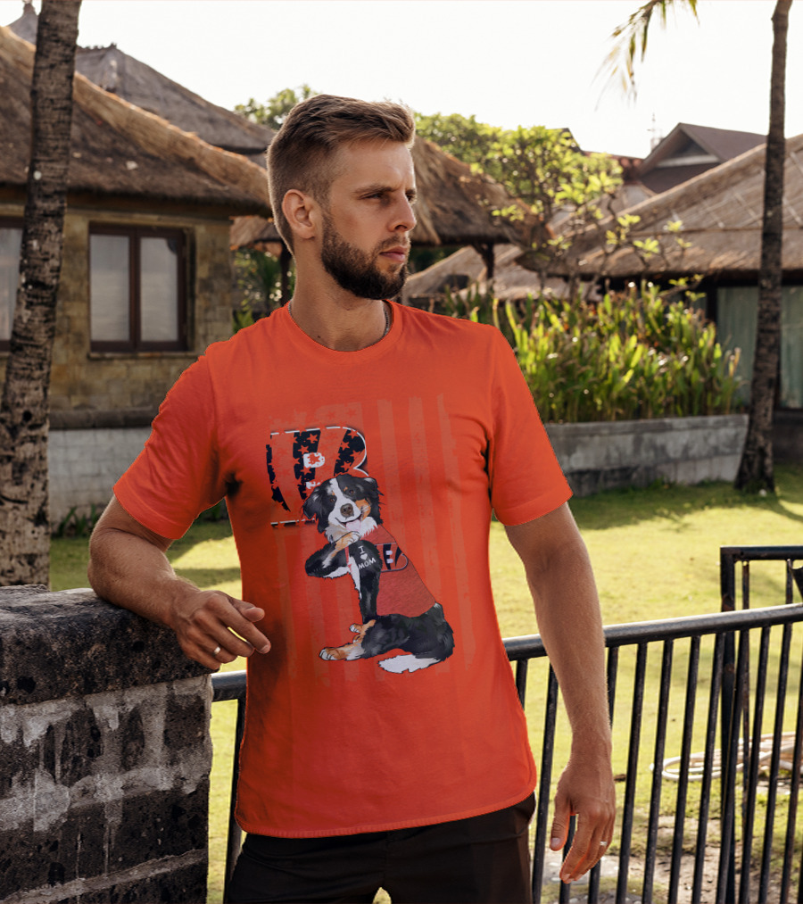 Border Collie I Love Mom Cincinnati Bengals B Retro American Flag T-Shirt