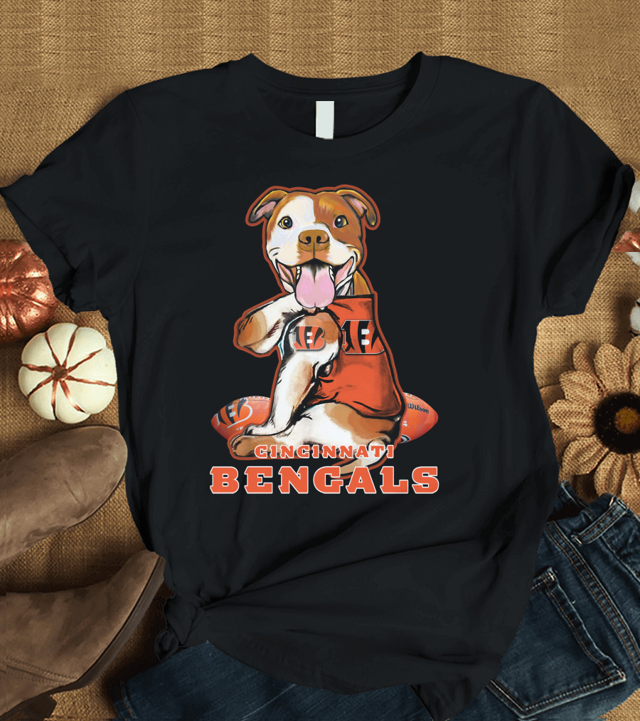CINCINNATI BENGALS Pittbull Mascot Football T-Shirt
