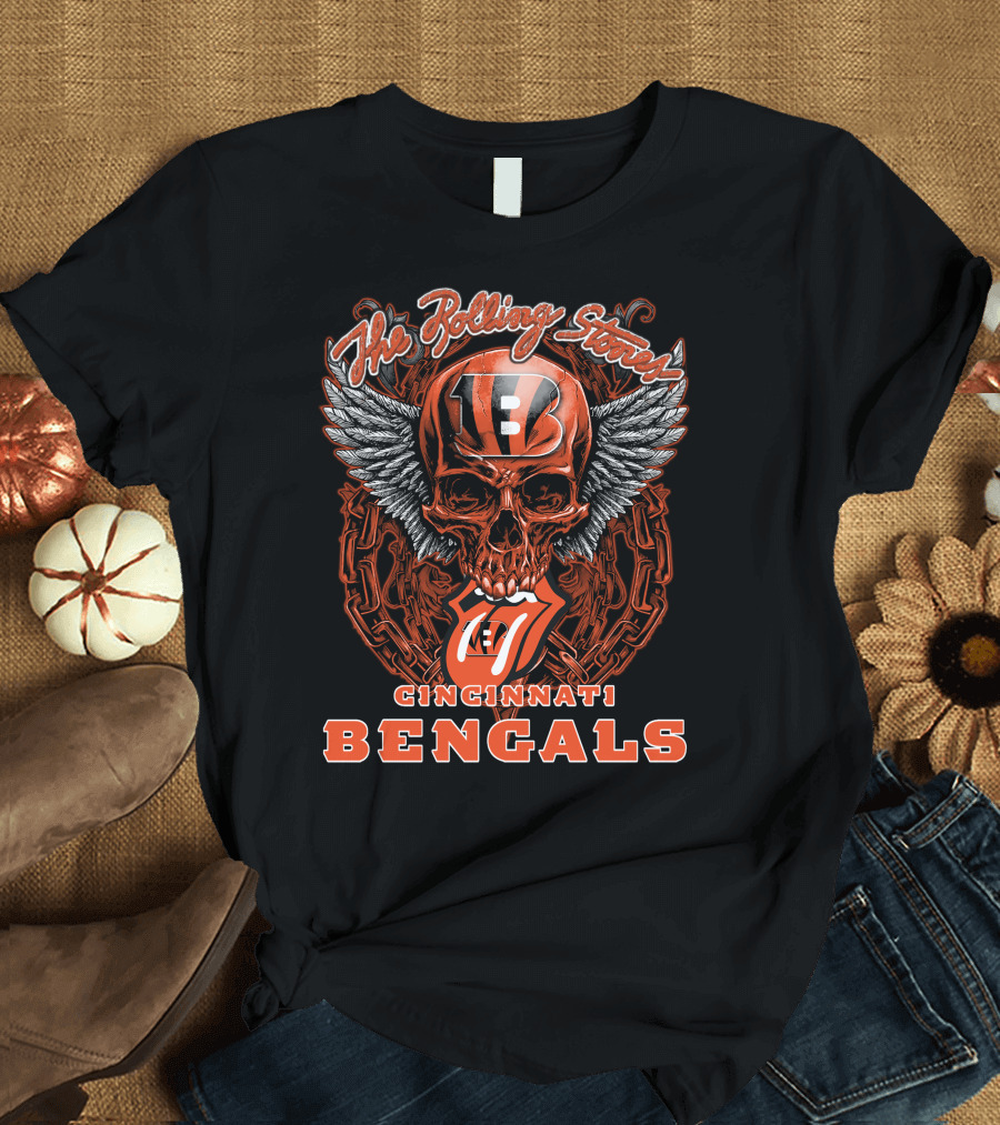 The Rolling Stones Cincinnati Bengals Skull Winged Tongue T-Shirt
