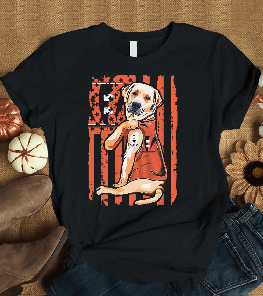 Labrador Retriever I Love Mom Cincinnati Bengals Stripes T-Shirt