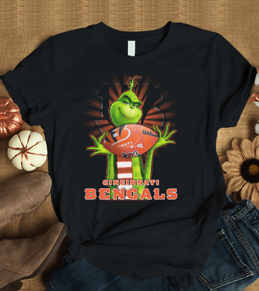 Grinch Holding Cincinnati Bengals Wilson Football T-Shirt