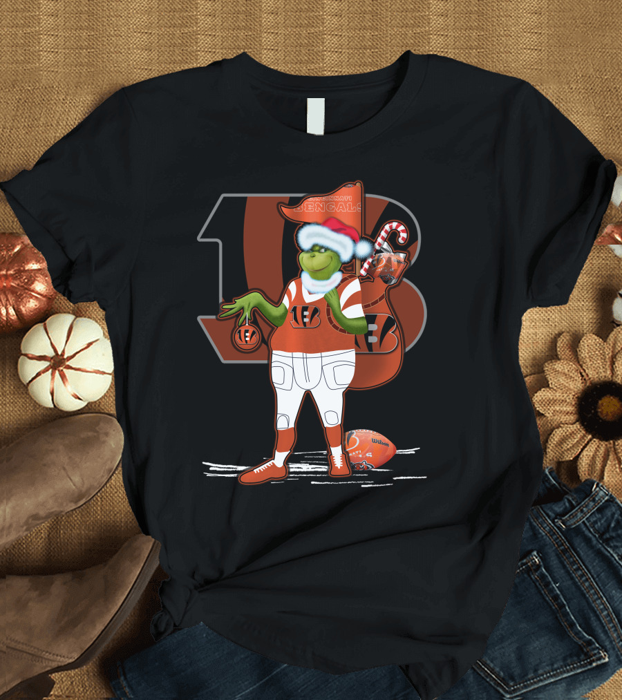 Grinchxmas Cincinnati Bengals Football Holiday Santa Hat T-Shirt