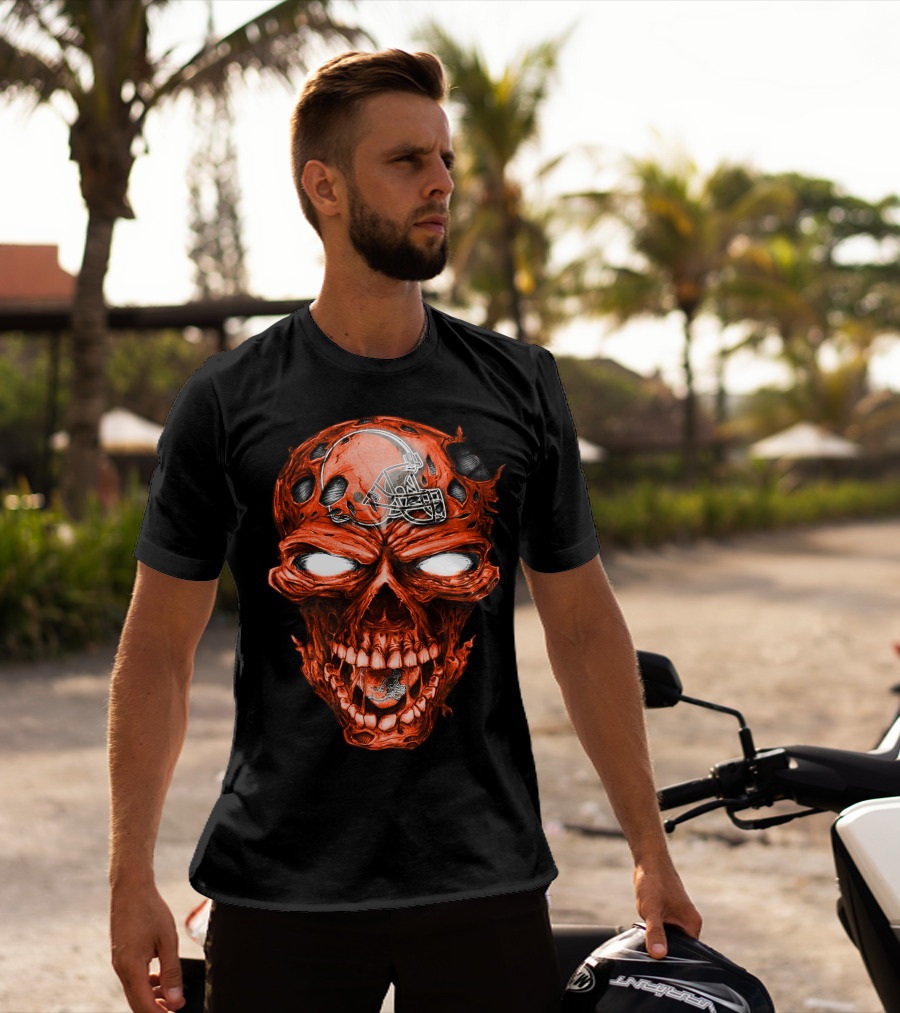 Cleveland Browns Skull With Football Helmet T-Shirt