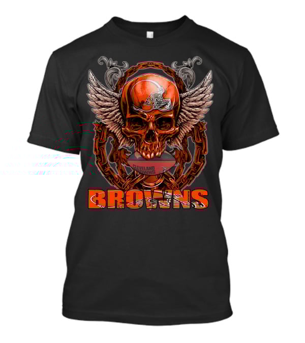 Cleveland Browns Winged Skull Football Chain T-Shirt