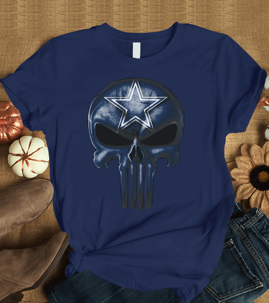 Skull Dallas Cowboys Star Logo Navy Background T-Shirt