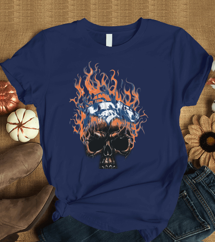 Denver Broncos 37 Fire Skull Flame Helmet T-Shirt