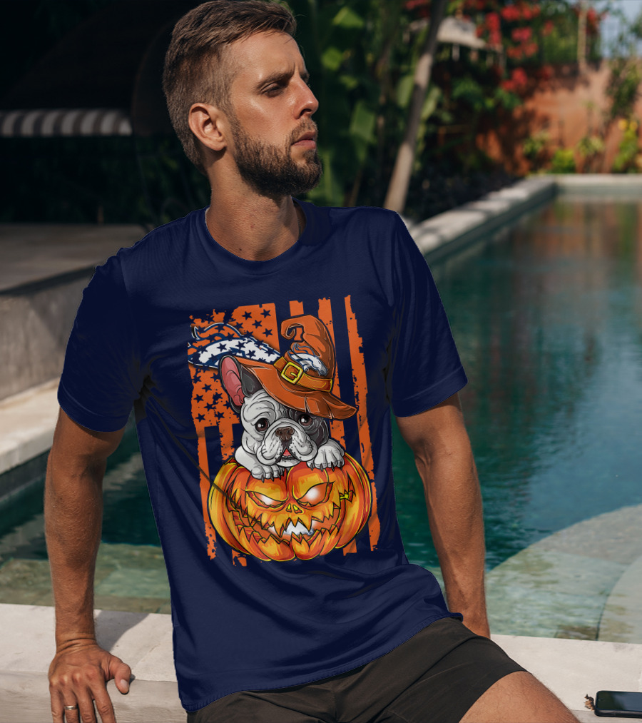 Hlw Bulldog Halloween Pumpkin Denver Broncos T-Shirt
