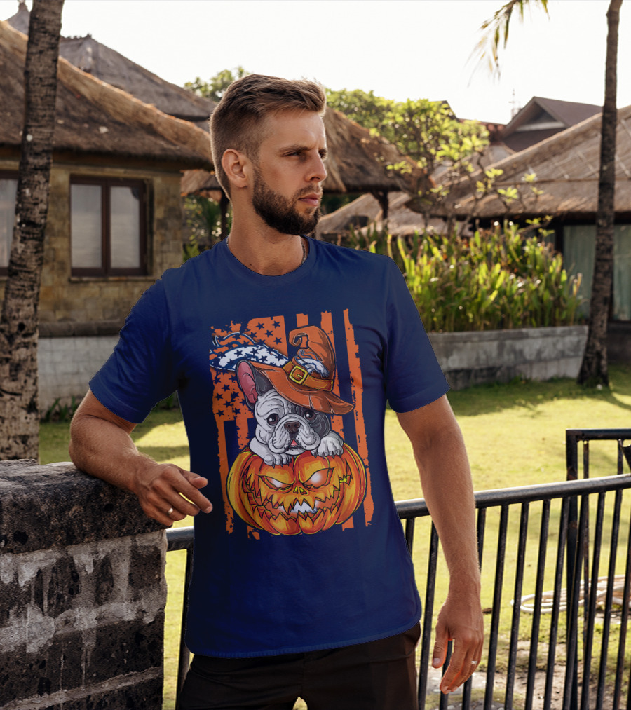 Hlw Bulldog Halloween Pumpkin Denver Broncos T-Shirt