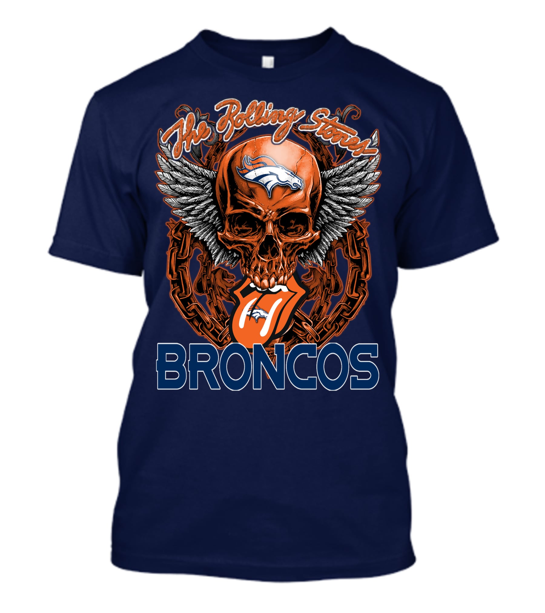 The Rolling Stones Broncos Winged Skull Denver Broncos Logo Tongue T-Shirt