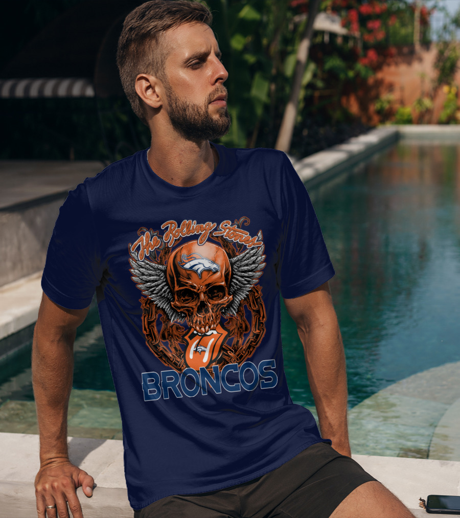 The Rolling Stones Broncos Winged Skull Denver Broncos Logo Tongue T-Shirt