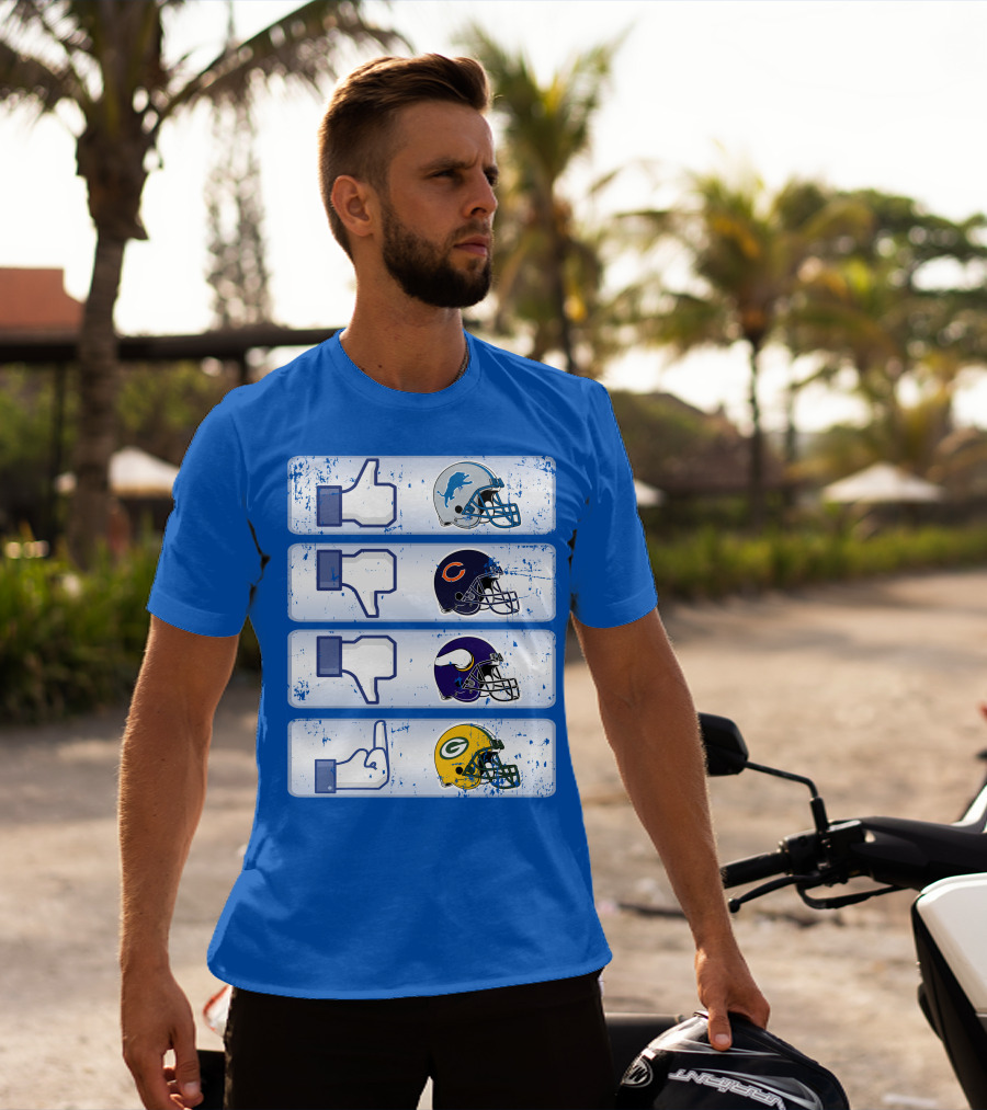 Detroit Lions Thumbs Up Chicago Bears Minnesota Vikings Green Bay Packers Football Helmets Thumbs Down Gesture T-Shirt