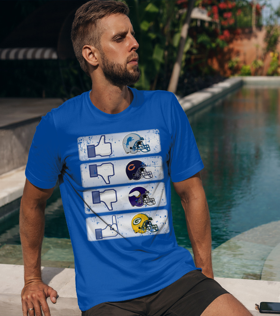 Detroit Lions Thumbs Up Chicago Bears Minnesota Vikings Green Bay Packers Football Helmets Thumbs Down Gesture T-Shirt
