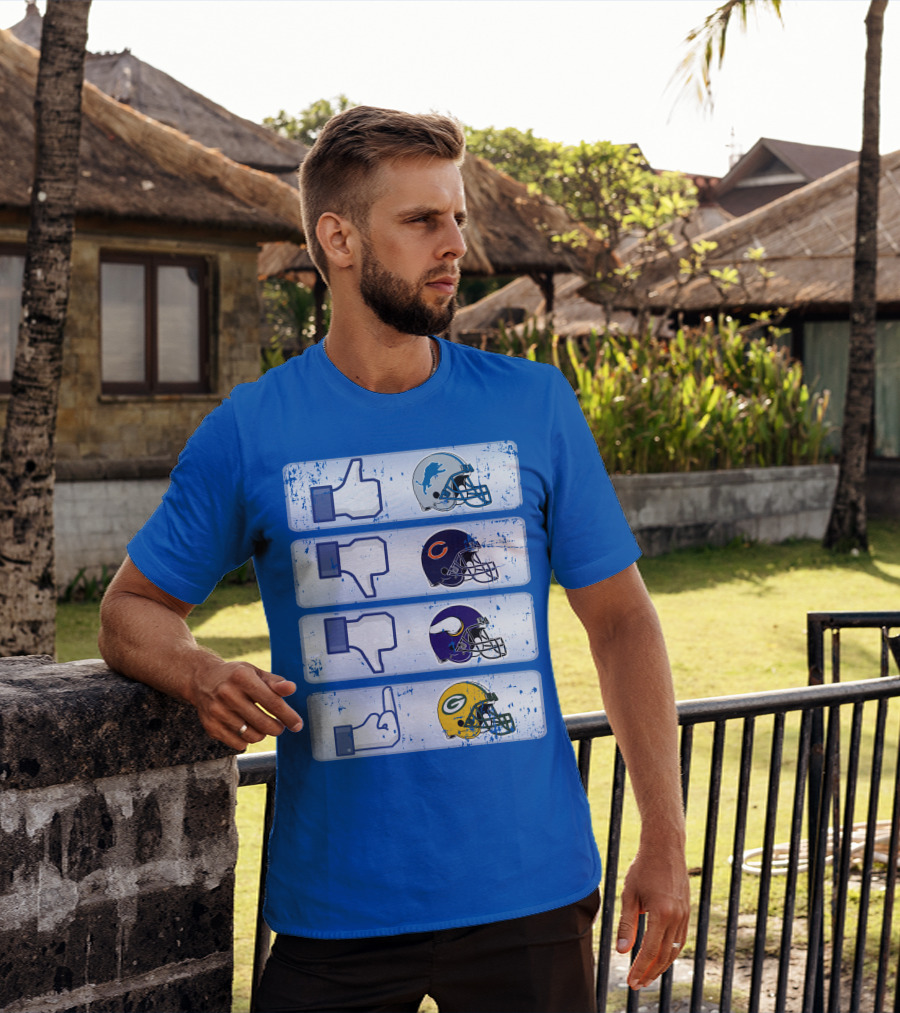 Detroit Lions Thumbs Up Chicago Bears Minnesota Vikings Green Bay Packers Football Helmets Thumbs Down Gesture T-Shirt