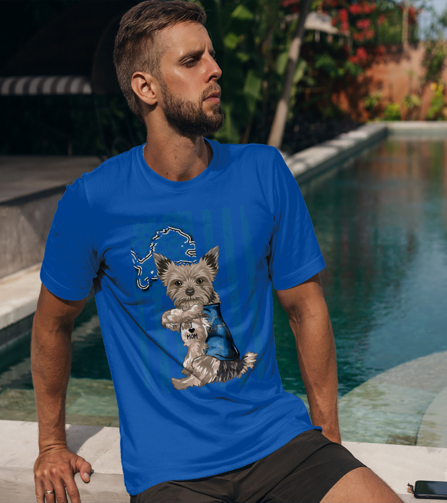 Yorkshire Terrier I Love Mom Detroit Lions T-Shirt