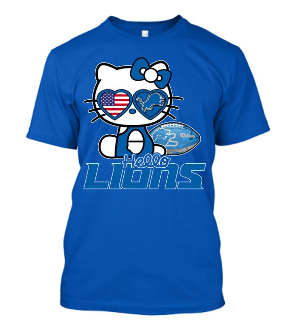 Hello Kitty Usa Detroit Lions Football Heart Glasses T-Shirt