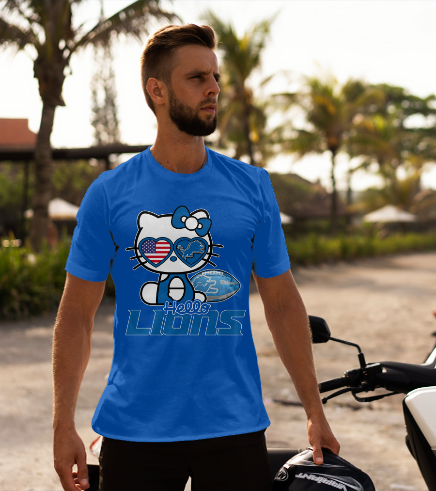 Hello Kitty Usa Detroit Lions Football Heart Glasses T-Shirt