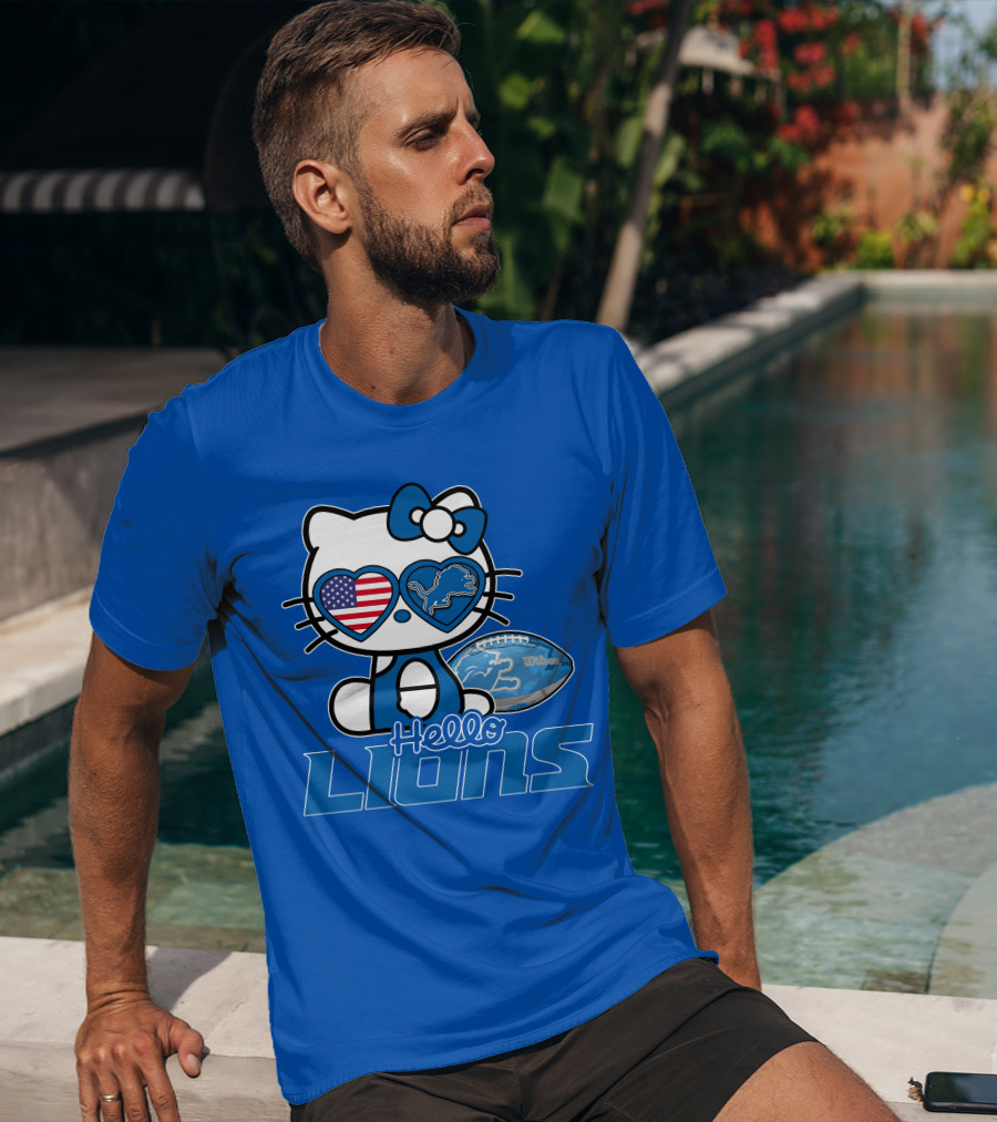 Hello Kitty Usa Detroit Lions Football Heart Glasses T-Shirt