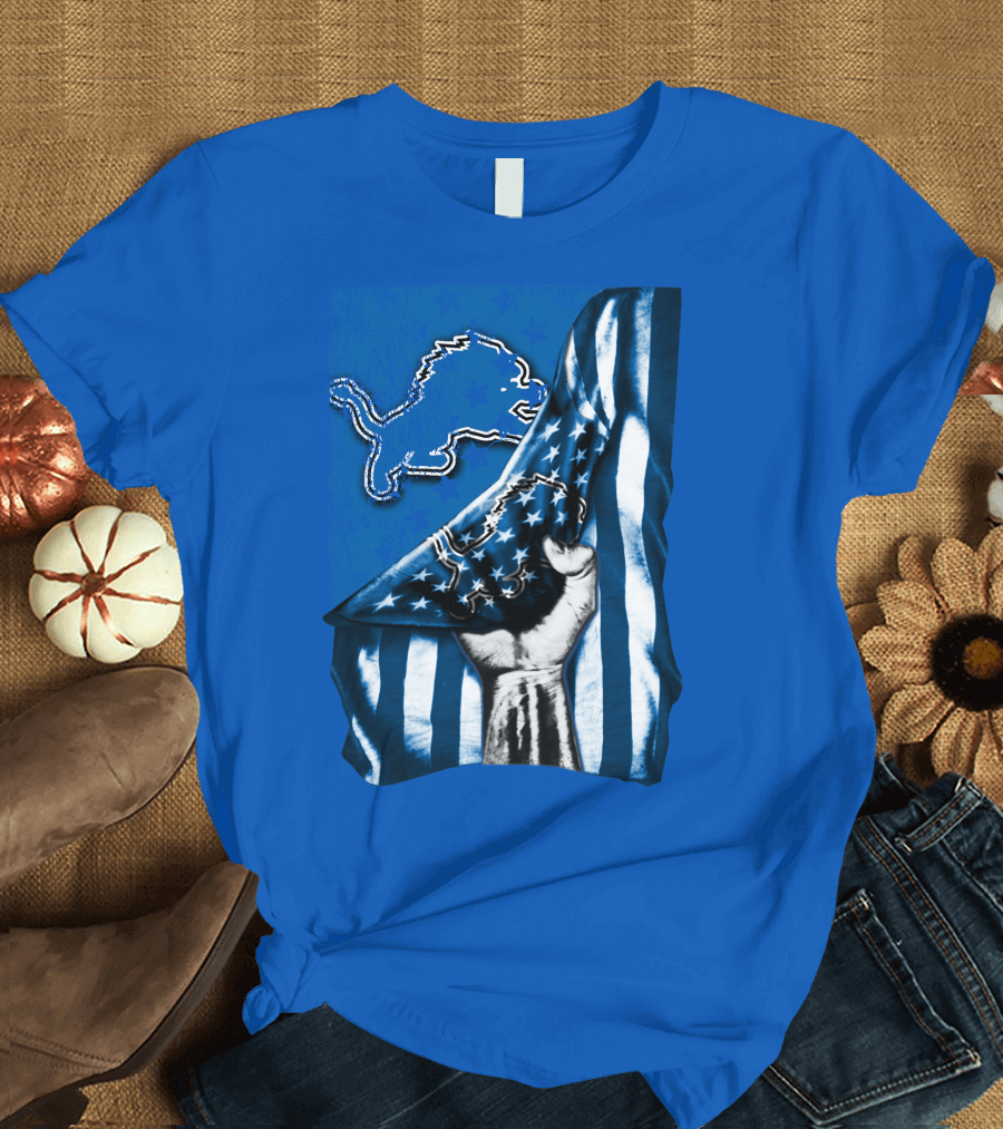 Flag Detroit Lions Stars Hand Lion T-Shirt
