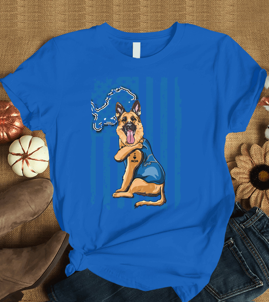 German Shepherd Detroit Lions I Love Mom T-Shirt