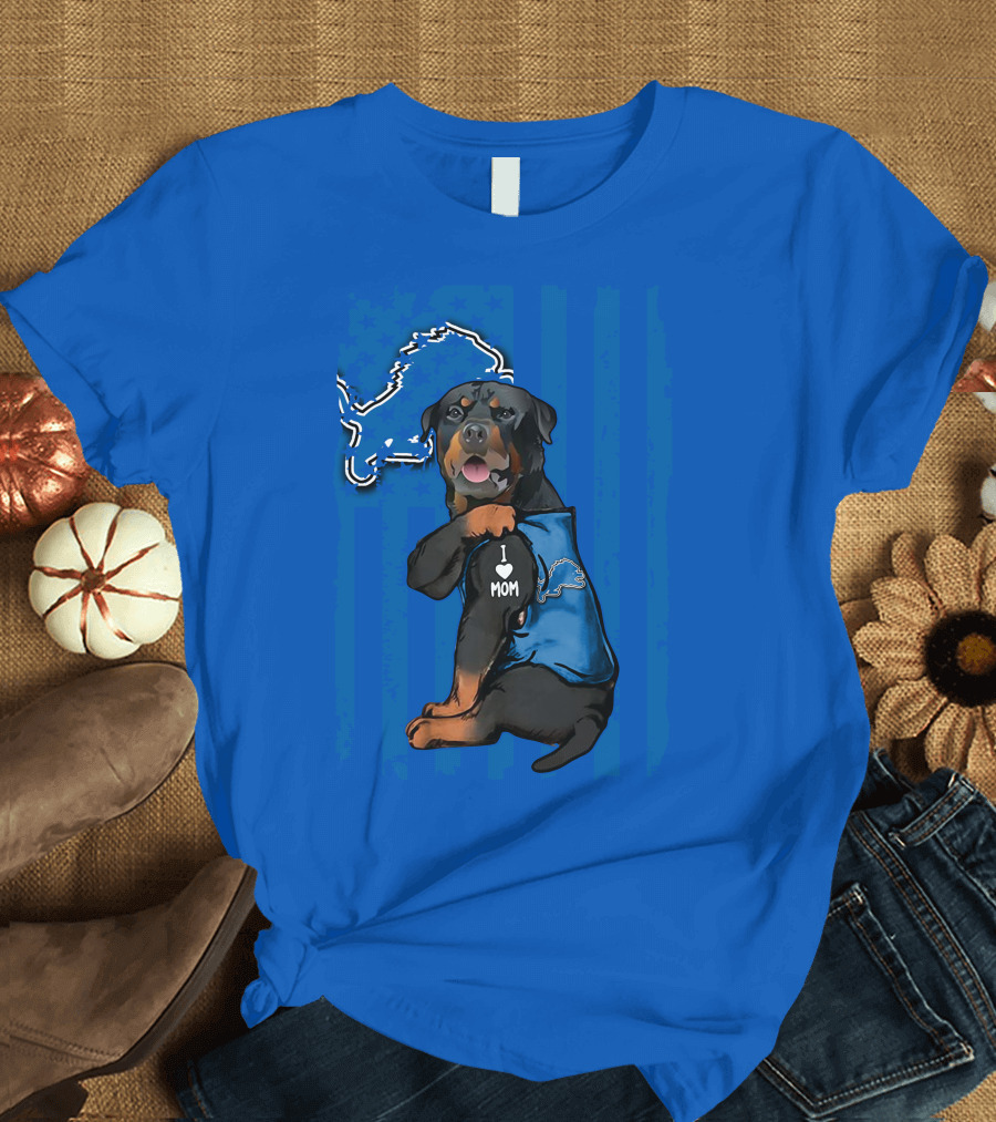 Rottweiler I Love Mom Detroit Lions Fan T-Shirt