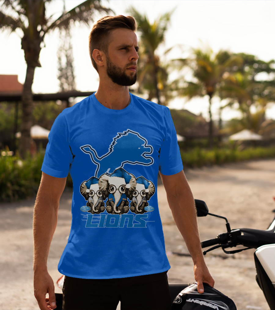 Elephan Xmas Detroit Lions Holiday Football Elephants T-Shirt
