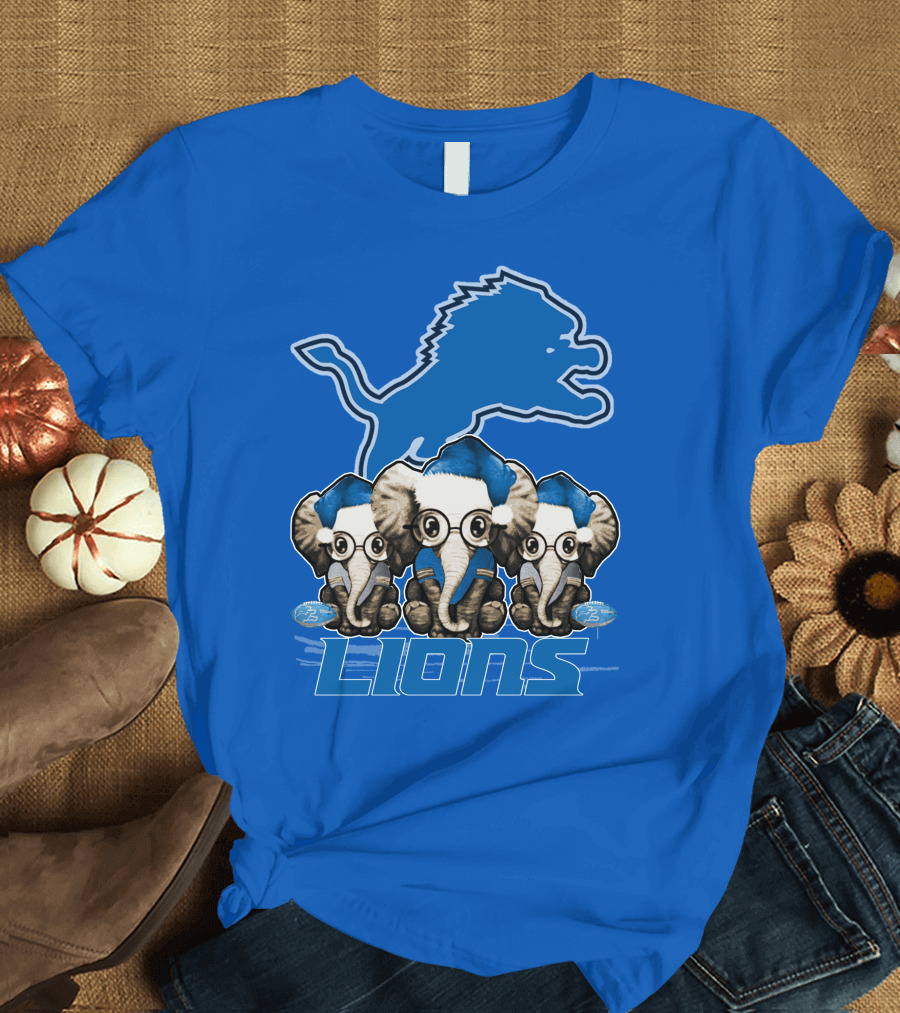 Elephan Xmas Detroit Lions Holiday Football Elephants T-Shirt