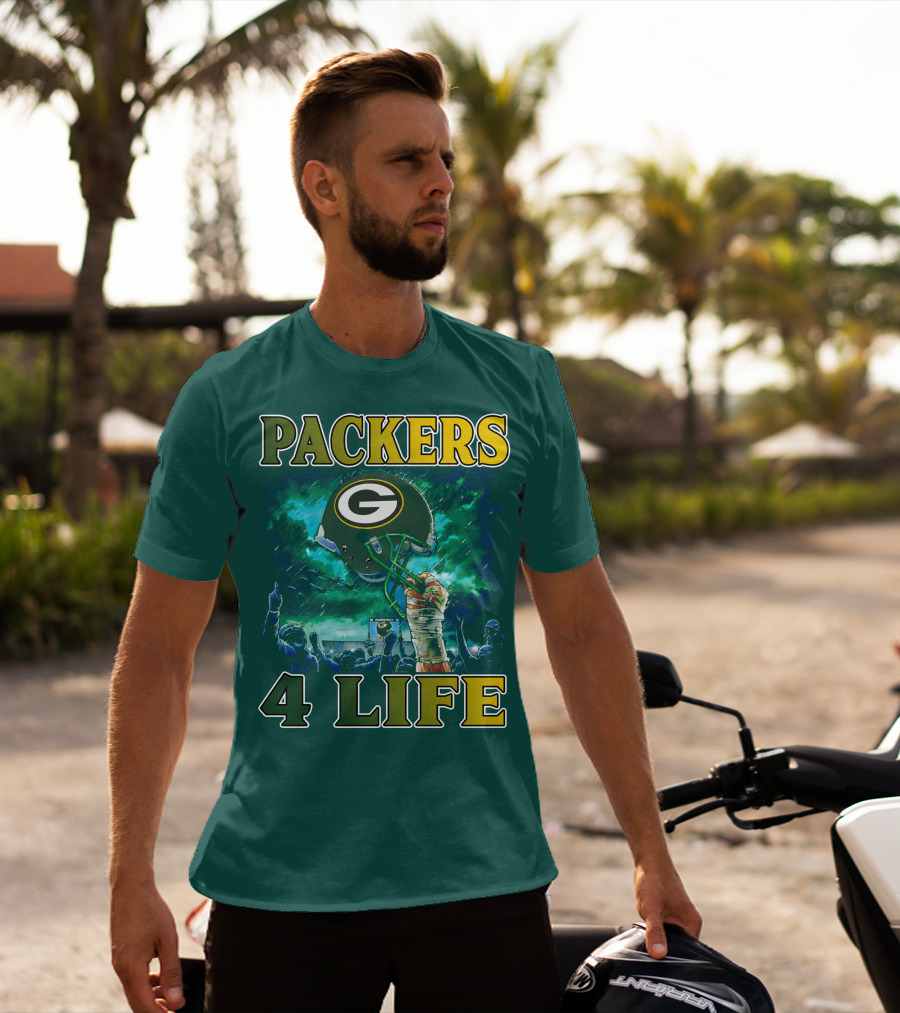 Packers 4 Life Green Bay Victory Helmet Celebration T-Shirt