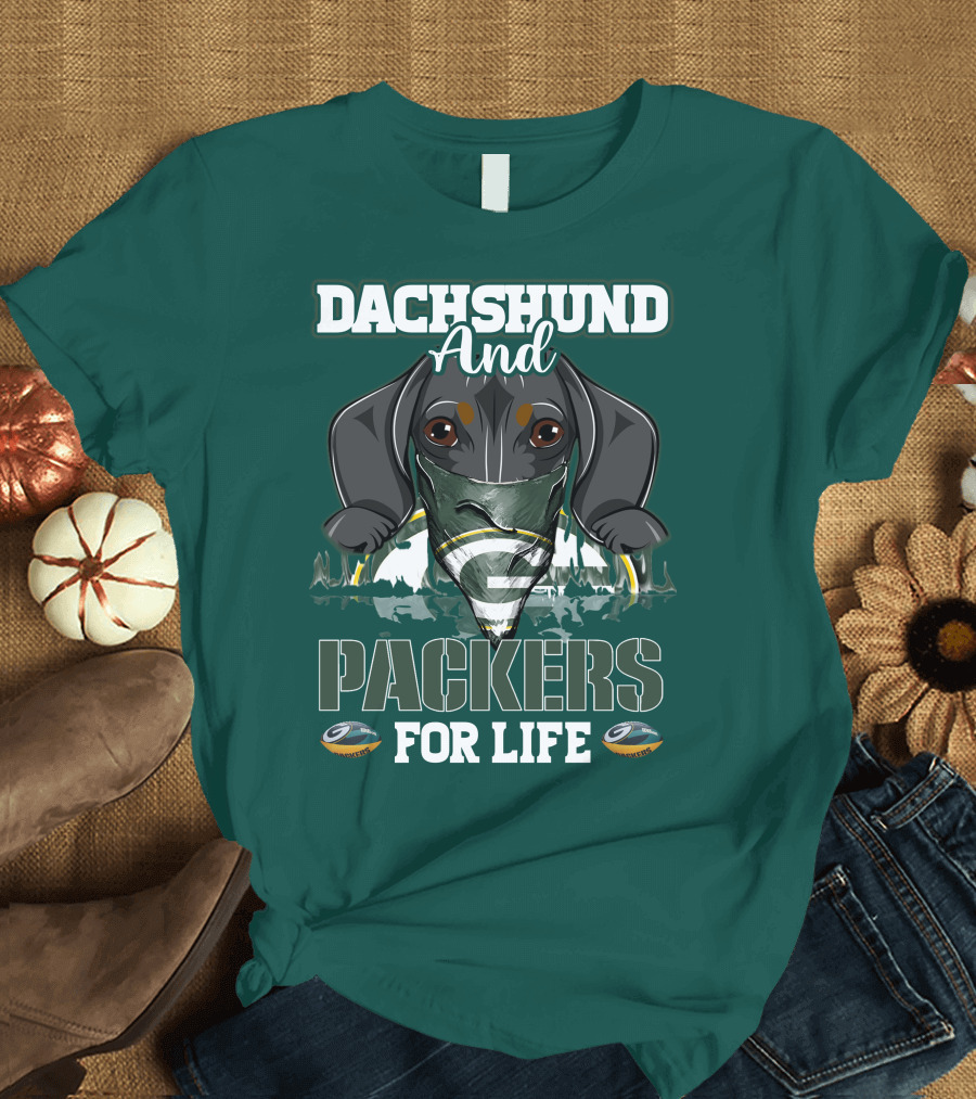 Dachshund and Packers for Life Green Bay T-Shirt
