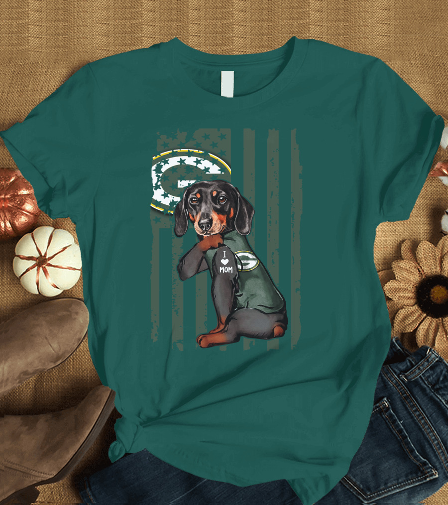 Dachshund Green Bay Packers I Love Mom Fan T-Shirt